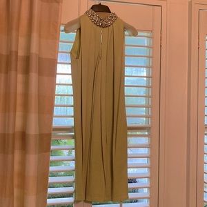 Etectera chartreuse swing cocktail dress. metallic beading neckline